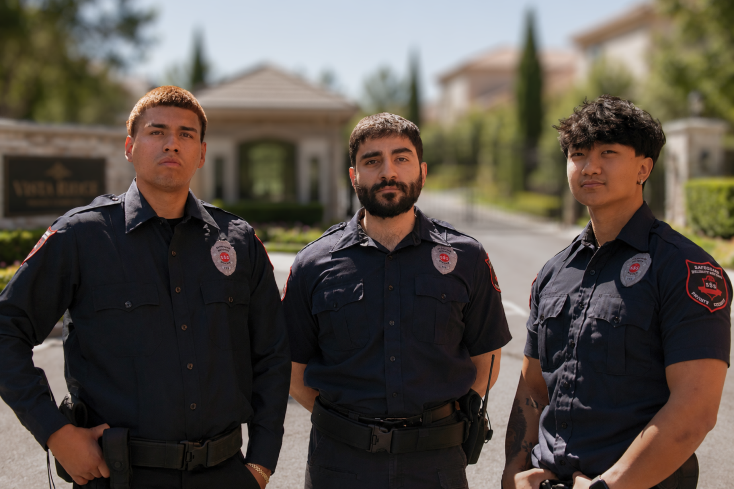 Residential security guard services at a gated HOA community entrance