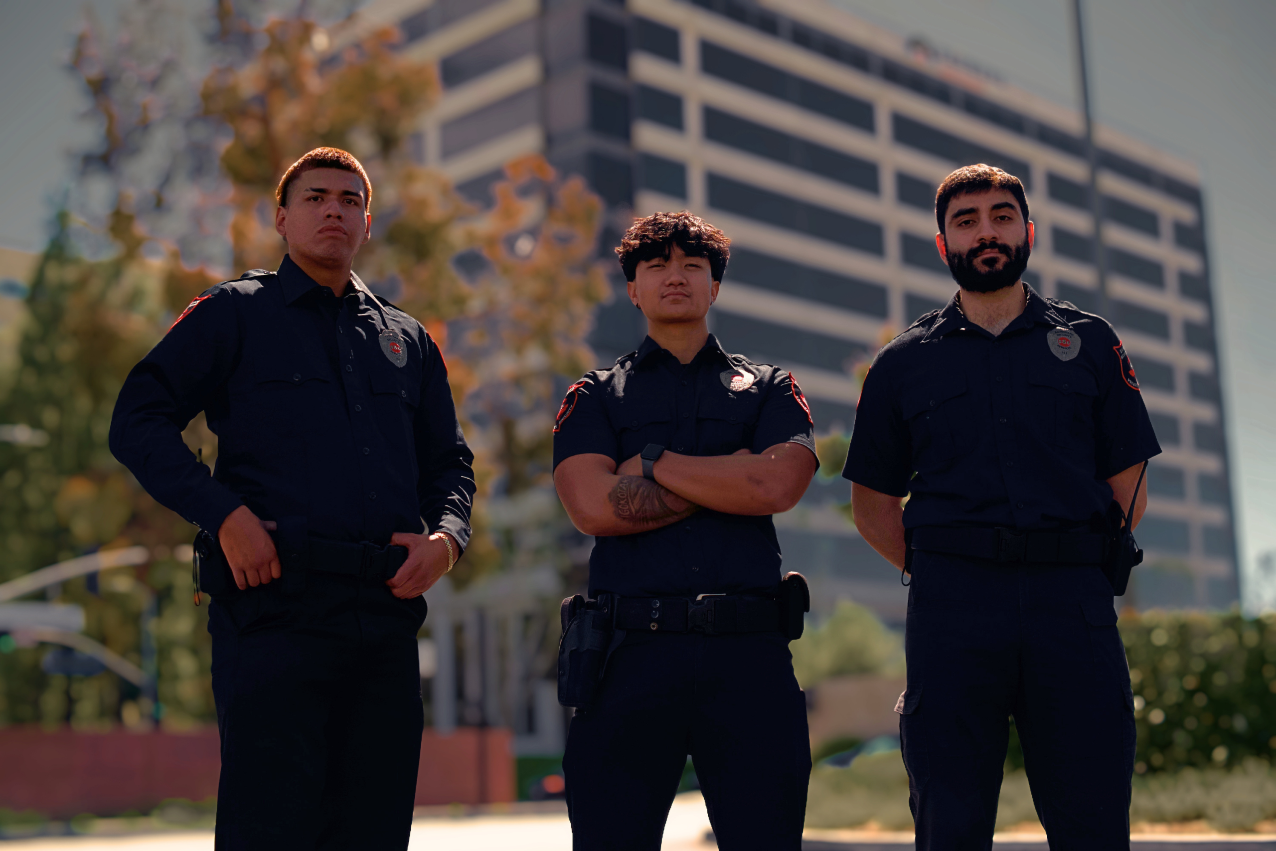 Parking structure security guard on patrol handling what a camera cannot inside a parking garage