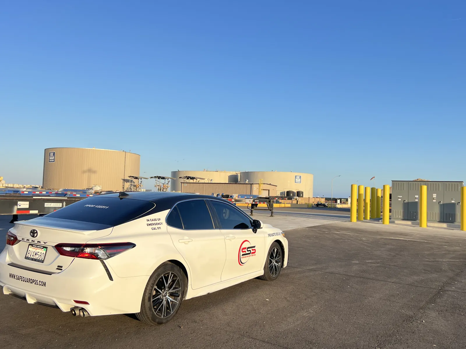 Fire watch patrol vehicle at an industrial plant near the Torrance refinery